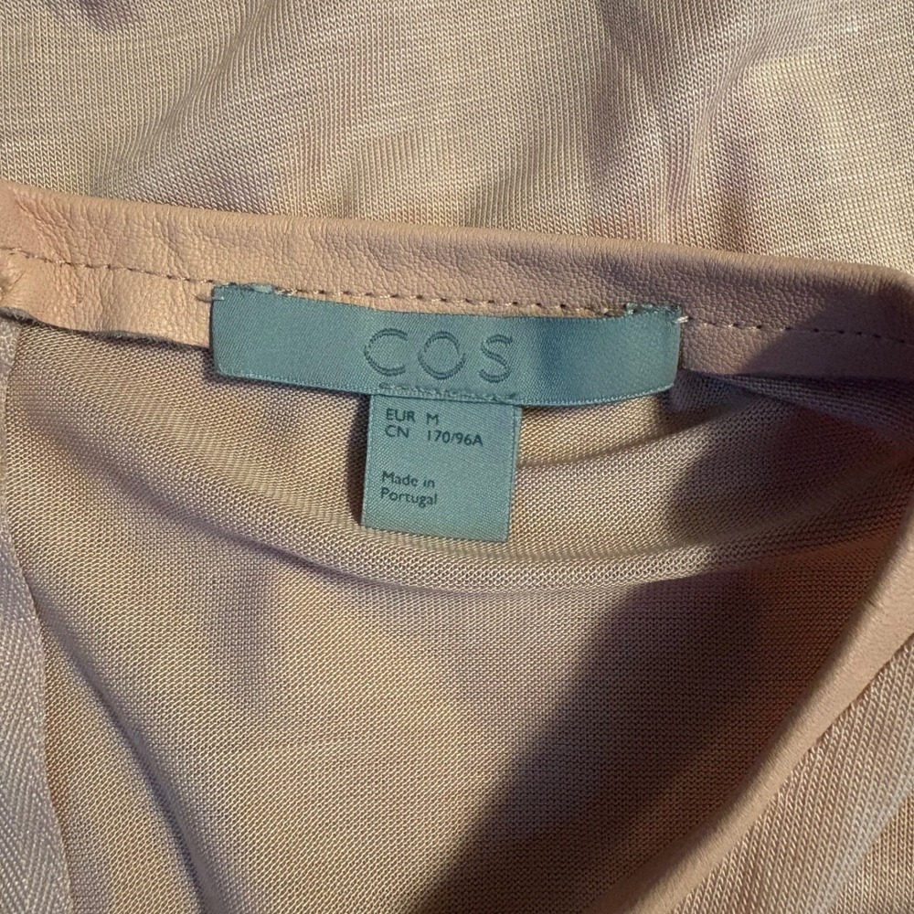 COS Womens Dusty Rose Pink Lyocell Long Sleeve Tunic Top Leather Trim Medium - Picture 3 of 6